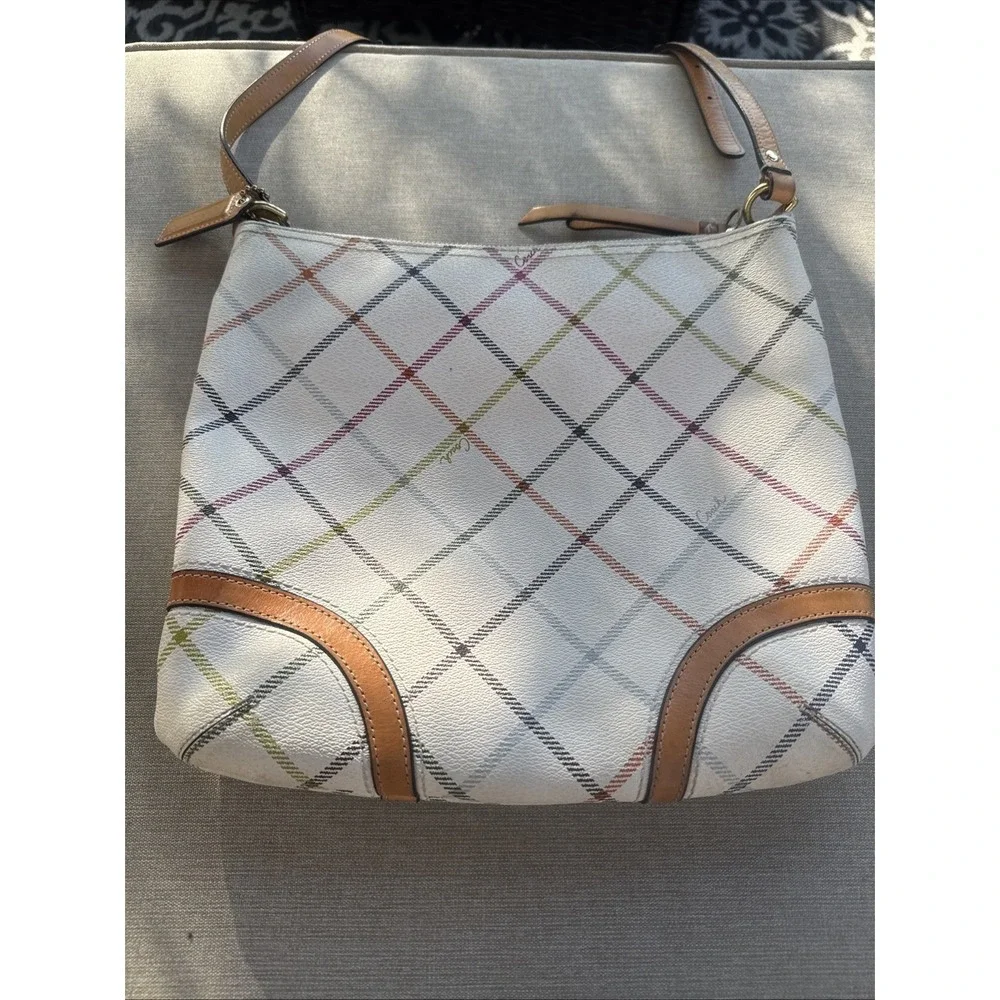 Coach Plaid Multicolor Signature Leather Tote w/Matching Wallet